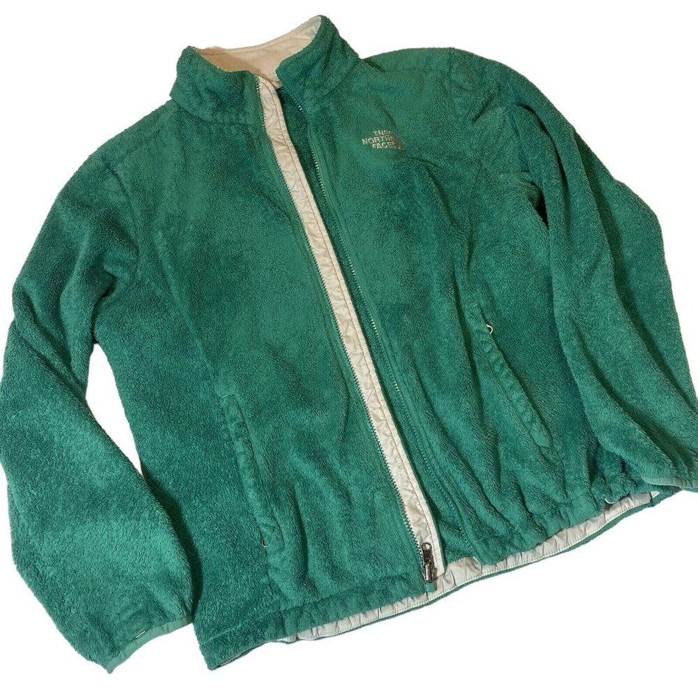 North Face Hoodie Women’s Large Green Full Zip Fleece Zip Up WORN